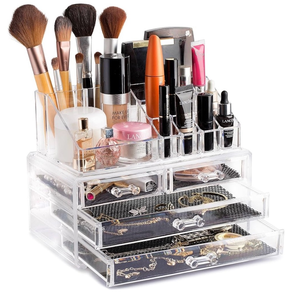 Clear acrylic 16 compartment makeup organizer